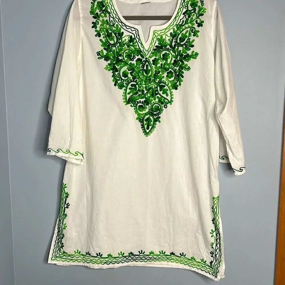 Embroidered Green Tunic Blouse Small Made in India